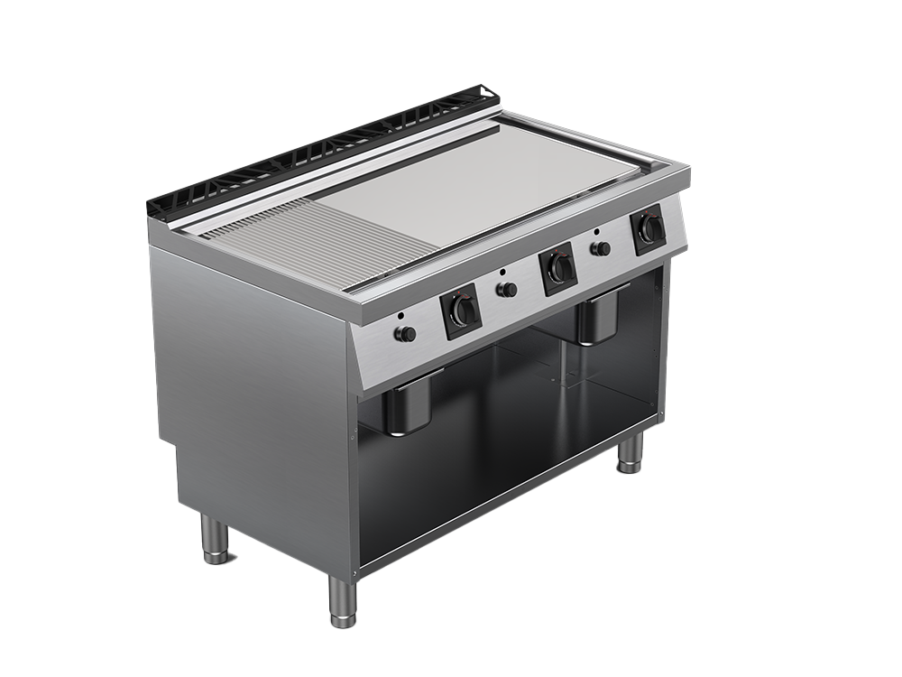 Fry top alimentare gaz suprafata mixta cromata, putere 21000W