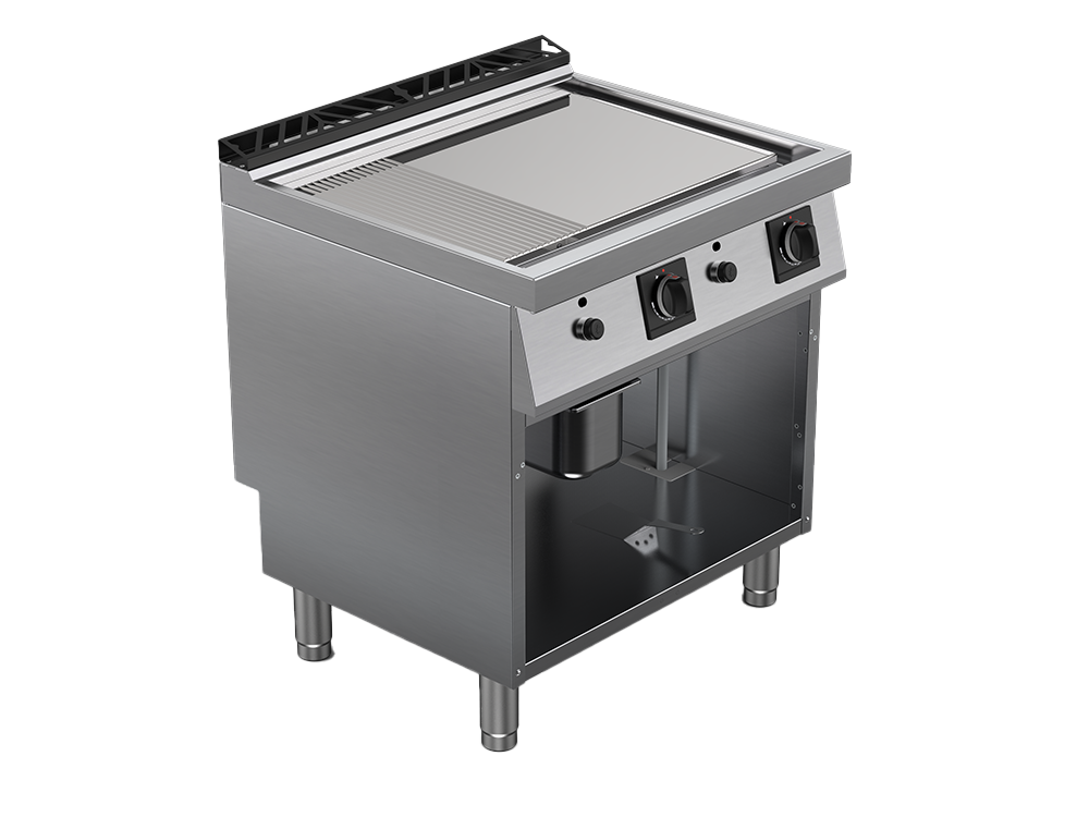 Fry top alimentare gaz suprafata mixta cromata, putere totala 14000W 