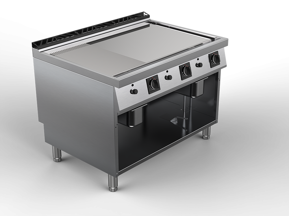 Fry top alimentare gaz suprafata mixta cromata, putere totala 24000W 