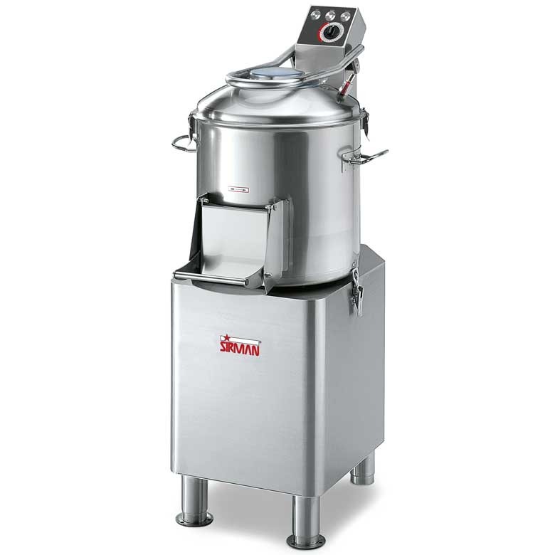 Masina de curatat cartofi, model PPJ20, capacitate 20kg, productivitate orara 340kg, structura inox AISI304, disc din inox pentru decojire, sistem de descarcare automat, picioare ajustabile in inaltime, norme CE, greutate neta 58 kg, alimentare 400V, pute