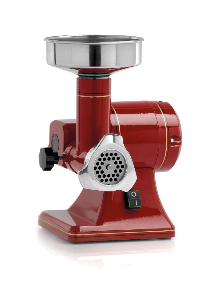 Masina de tocat carne,din aluminiu alimentar, productivitate 50kg/ora, motor 1400 rotatii/min, alimentare 220V, putere instalata: 380W