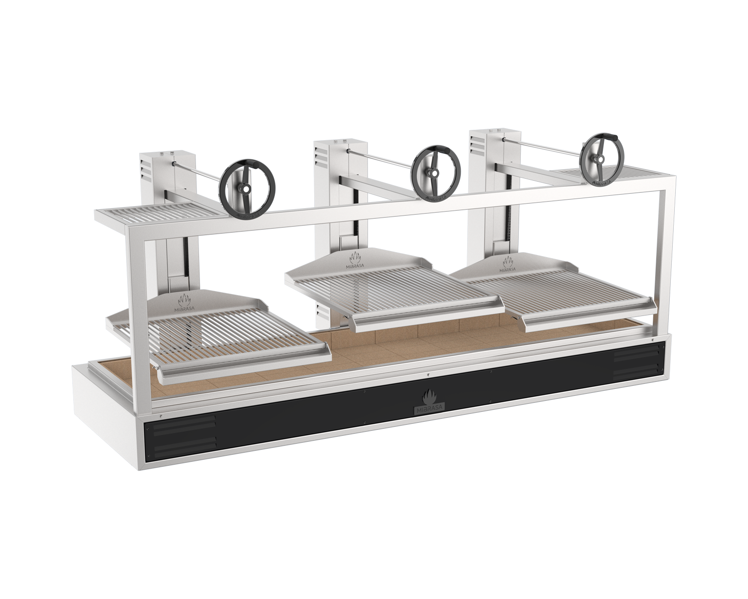 Gratar triplu pe carbuni Parrilla, Mibrasa, putere 6000W, dimensiuni 2520x863x1143hmm