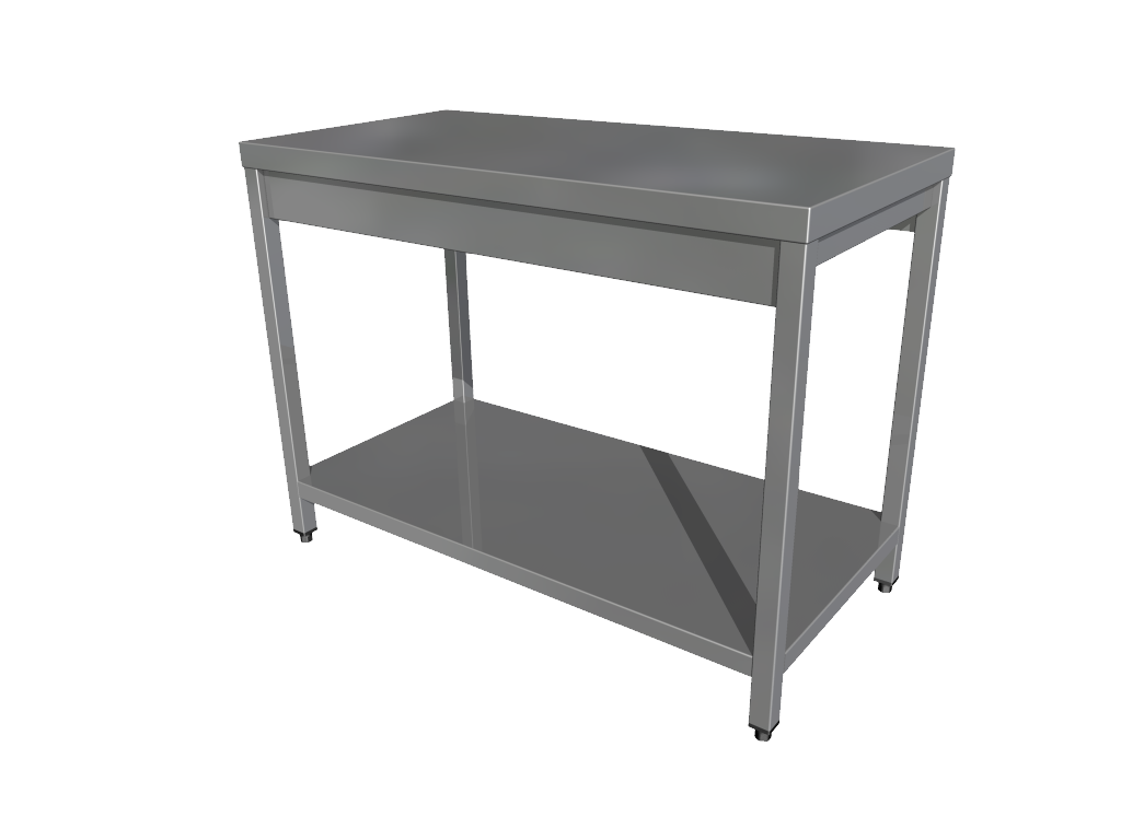 Masa centrala, inox, cu polita inferioara, blat din tabla inox AISI304 rigidizat cu PAL, dimensiuni 2000x700x850mm