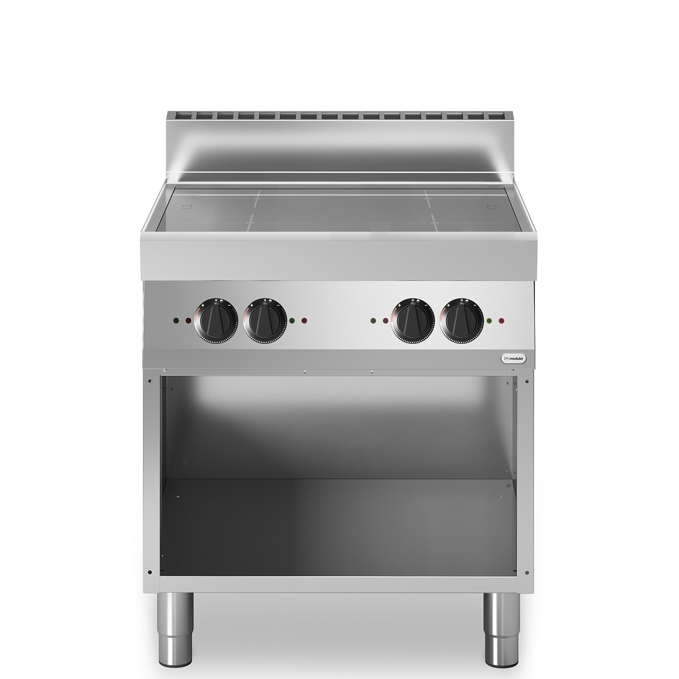 Masina de gatit din inox cu inductie, 4 zone de gatit, baza deschisa, putere electrica totala 14000W, dimensiuni 800x700x850h mm