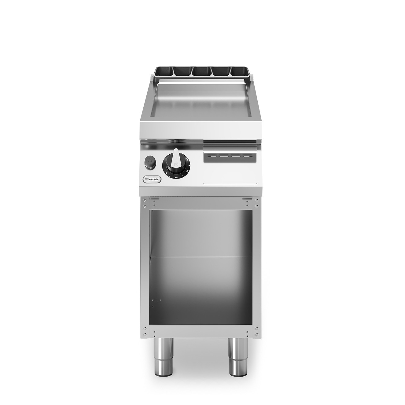 Fry top, alimentare gaz, suprafata neteda cromata, baza deschisa