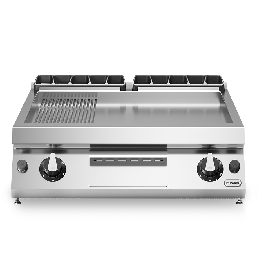 Fry top, alimentare gaz, suprafata cromata 2/3 neteda - 1/3 striata, model de banc