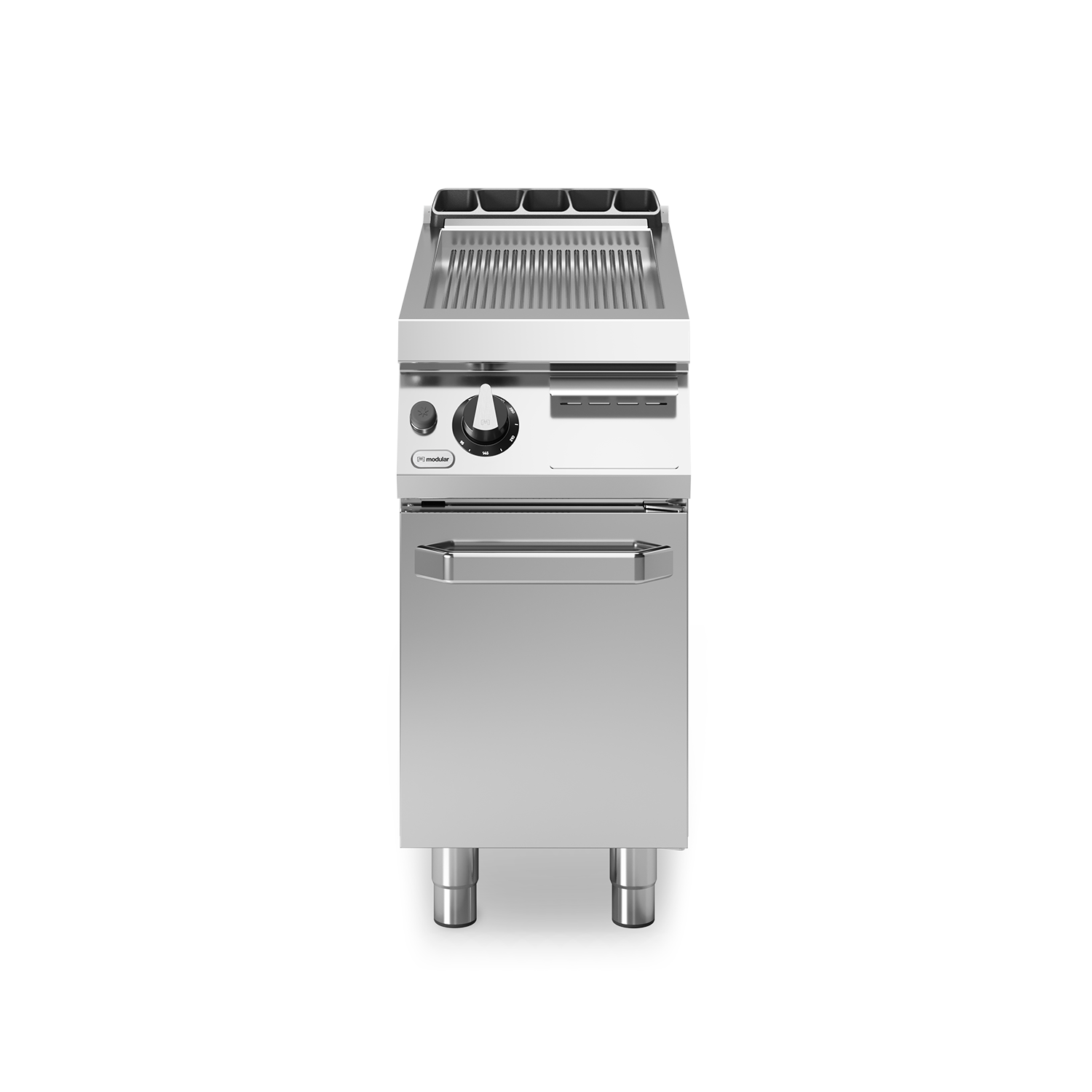 Fry top, alimentare gaz, suprafata striata cromata, baza inchisa, putere 10500W