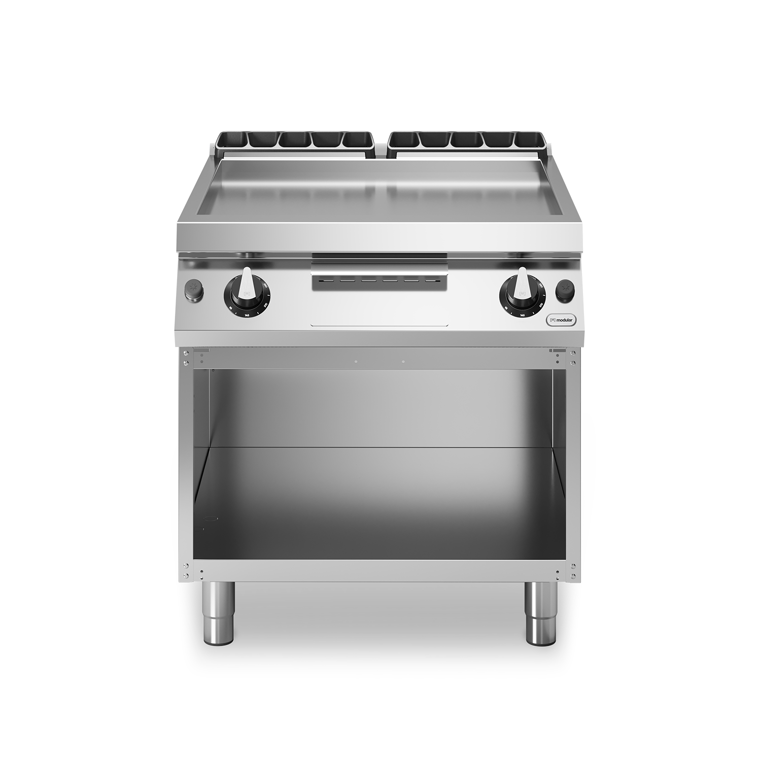 Fry top, alimentare gaz, suprafata neteda cromata, baza deschisa, putere 21000W