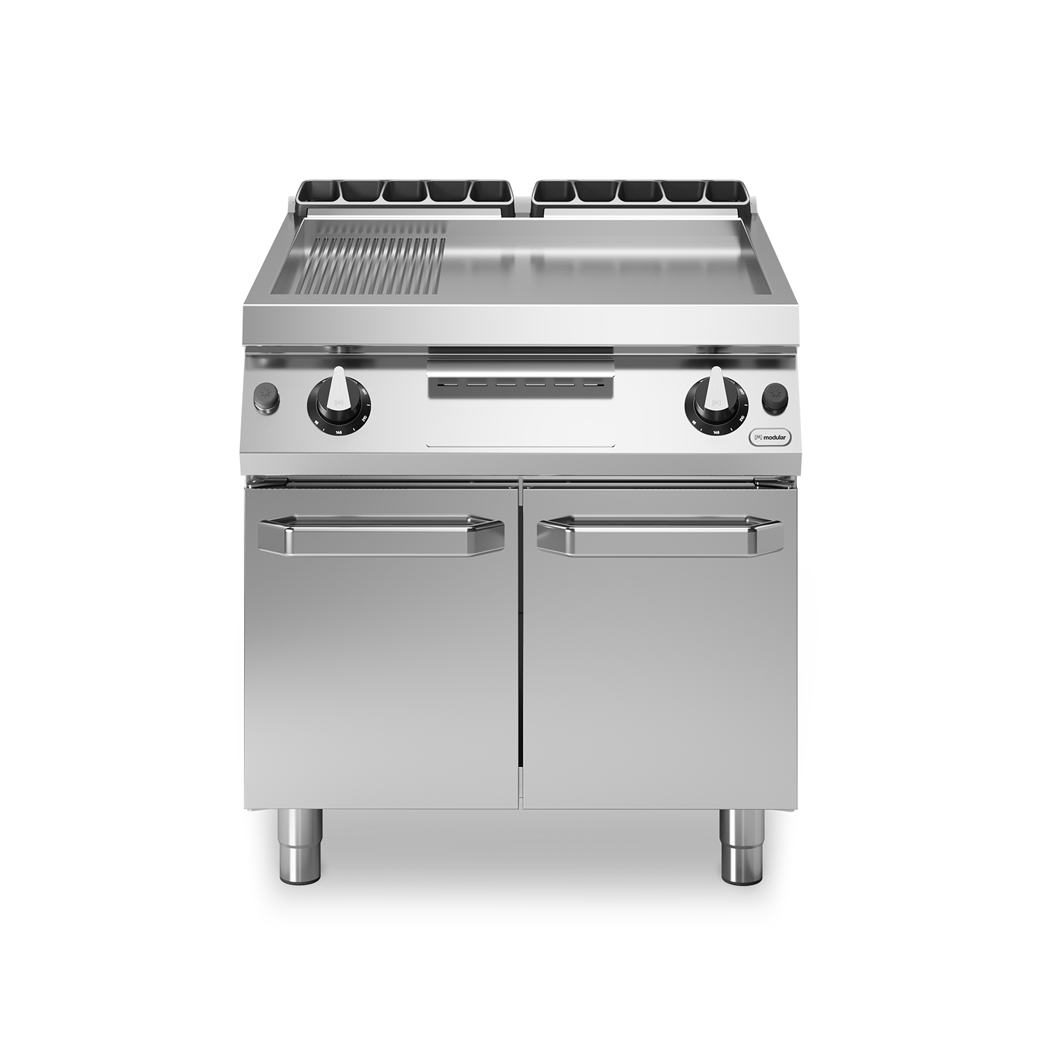 Fry top, alimentare gaz, suprafata cromata 2/3 neteda - 1/3 striata, baza inchisa, putere 21000W