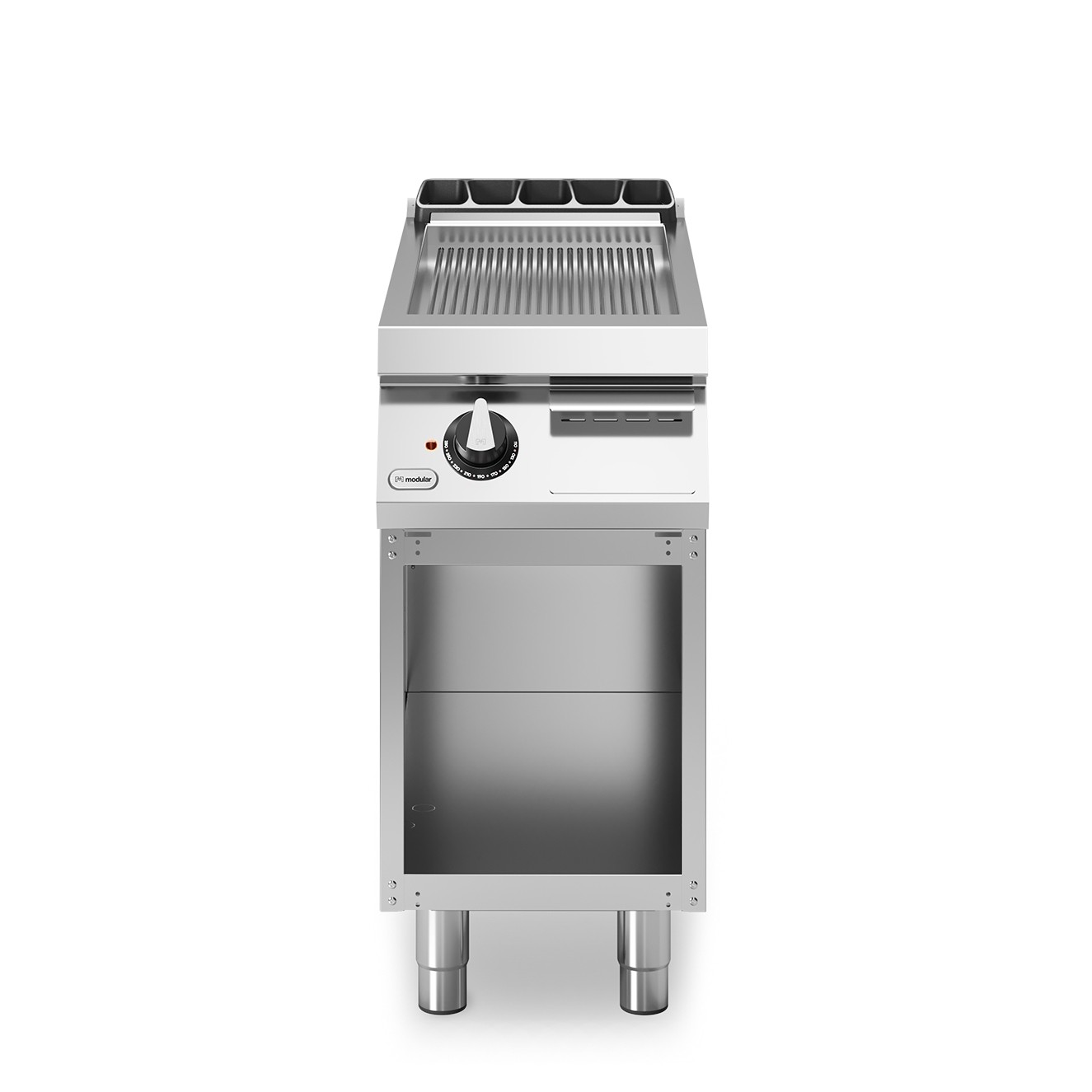 Fry top, electric, suprafata striata cromata, baza deschisa