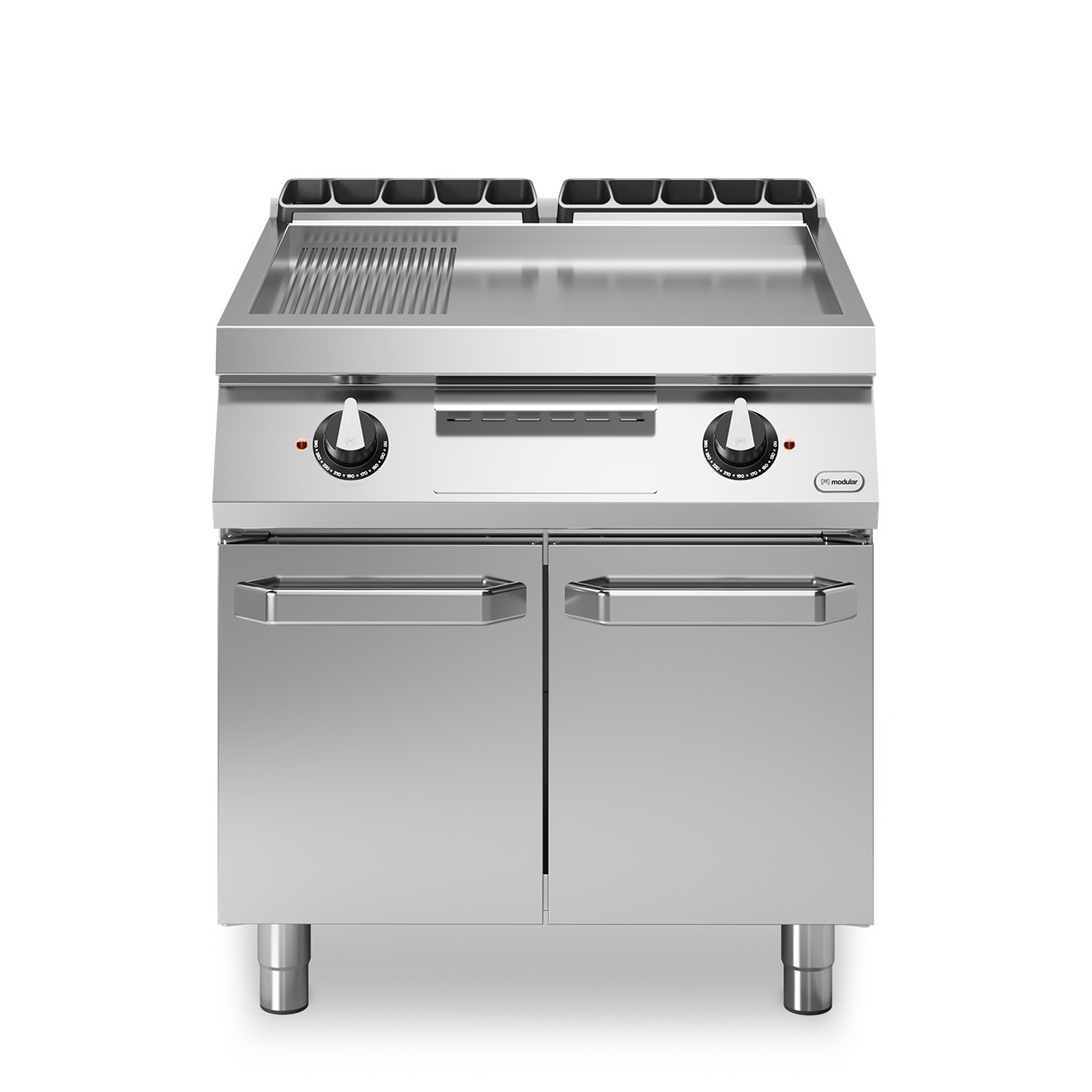 Fry top, electric, suprafata cromata 2/3 neteda - 1/3 striata, baza inchisa