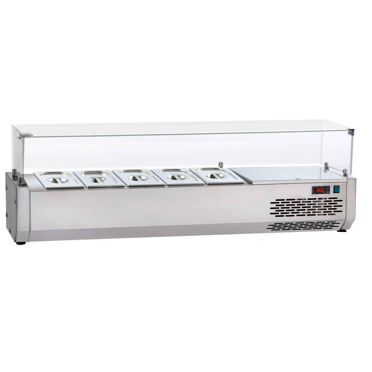 Top refrigerat, pentru pizza, cu geam drept, capacitate 4xGN1/4