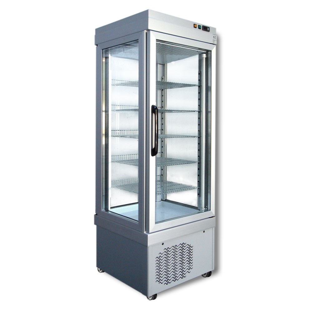 Vitrina verticala pentru produse refrigerate, capacitate 430 litri, temperatura de lucru +2°C/+10°C, putere 500W, dimensiuni 670x640x1930 mm