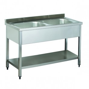 Spalator inox, cu 2 cuve, dimensiuni cuva: 500x400x250h mm, inaltator la perete, polita intermediara, dimensiuni: 1200x700x850h mm