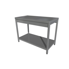 Masa de lucru centrala cu polita inferioara, blat din tabla inox AISI304 rigidizat cu PAL, dimensiuni 1800x700x850mm