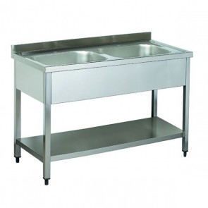 Spalator inox, cu 2 cuve, dimensiuni cuva: 500x400x250h mm, inaltator la perete, polita intermediara, dimensiuni: 1200x600x850h mm